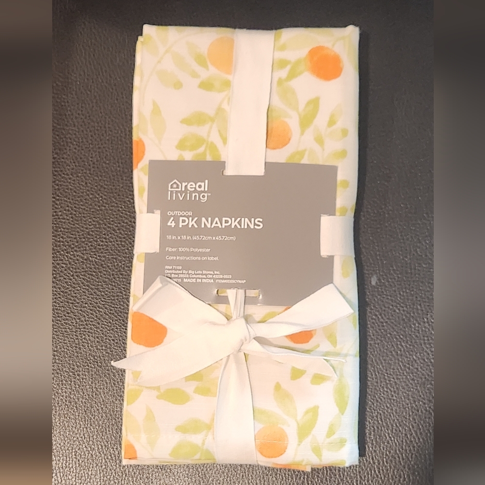 Real Living Oranges and Green Leaves 4 Pack Fabric Napkins